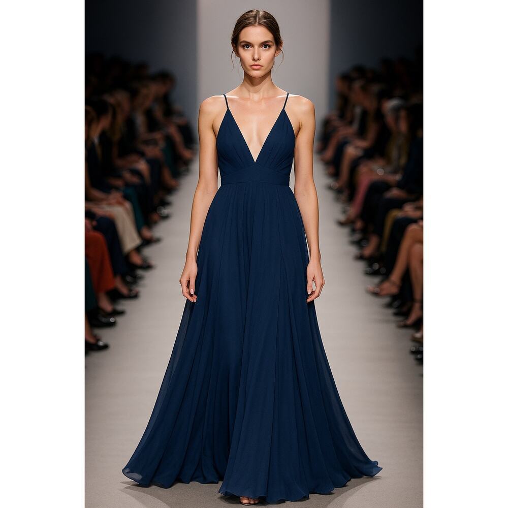 Meghan Los‎ Angeles Navy Blue Maxi Dress Small Criss Cross Back Flowing Boho